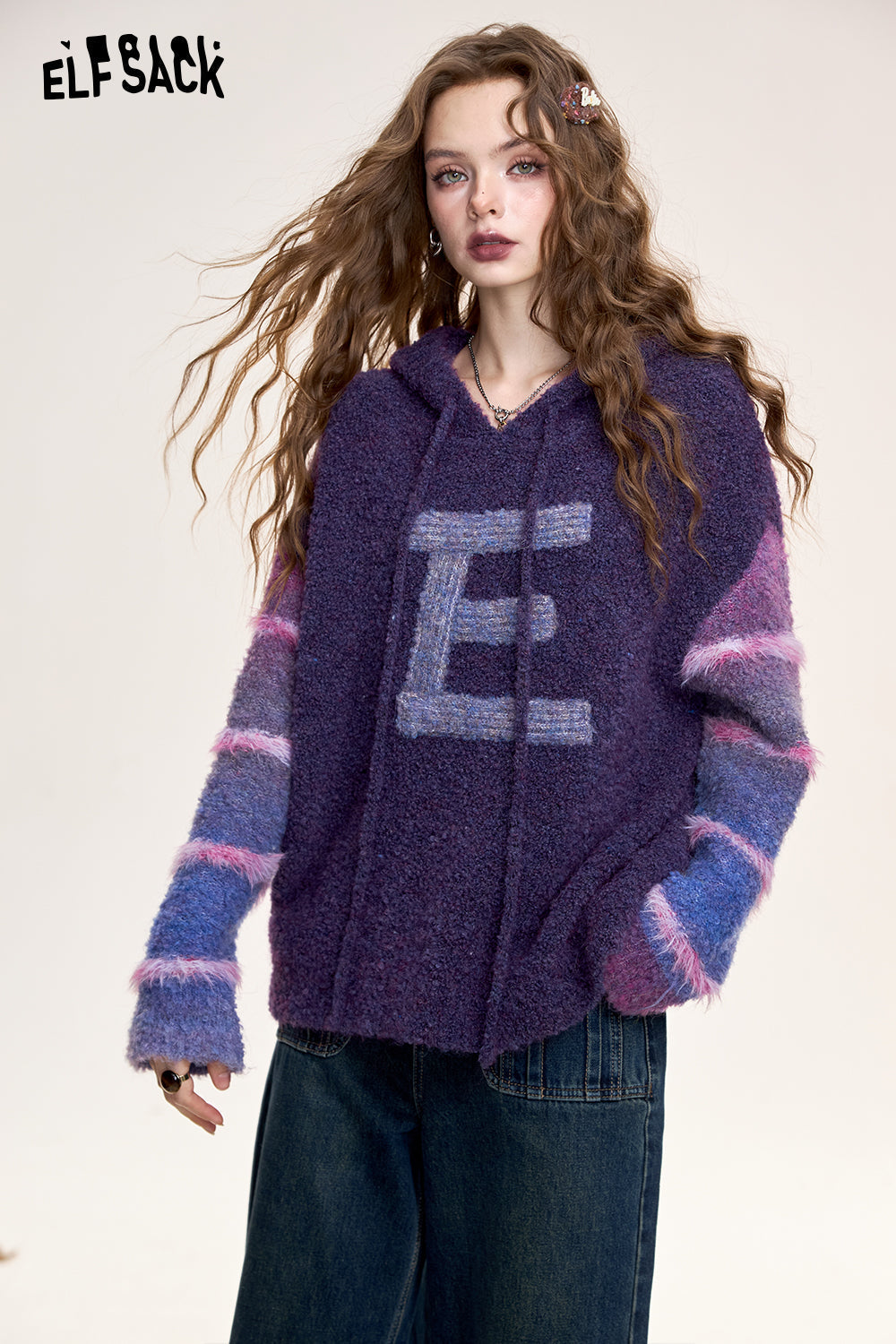 ELFSACK Women's letter hooded sweater, soft, loose, casual