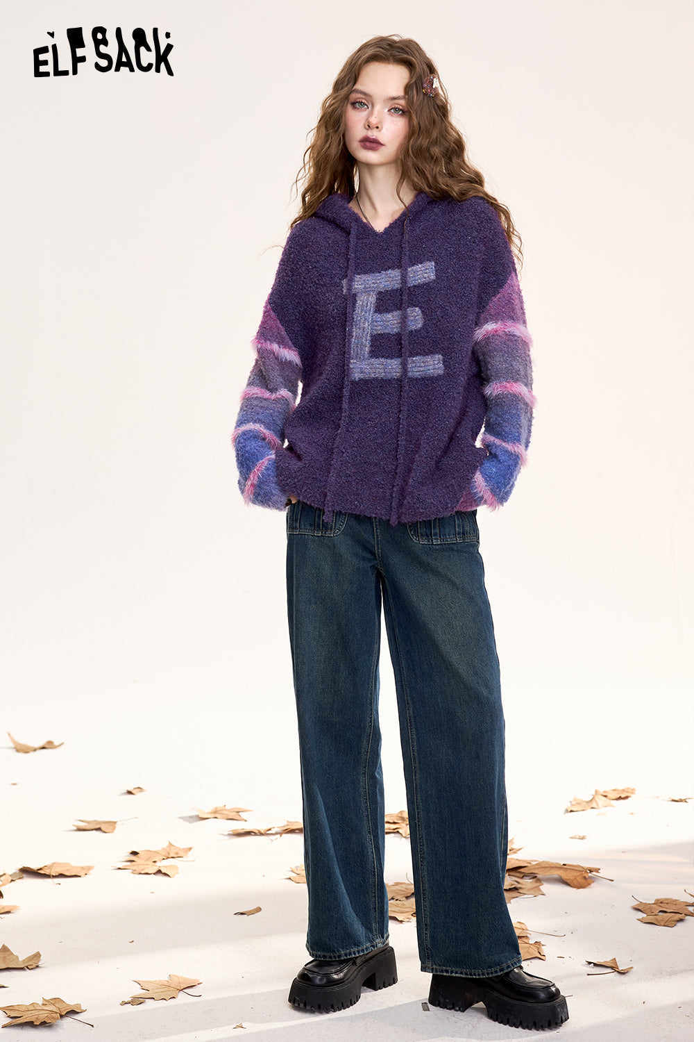 ELFSACK Women's letter hooded sweater, soft, loose, casual