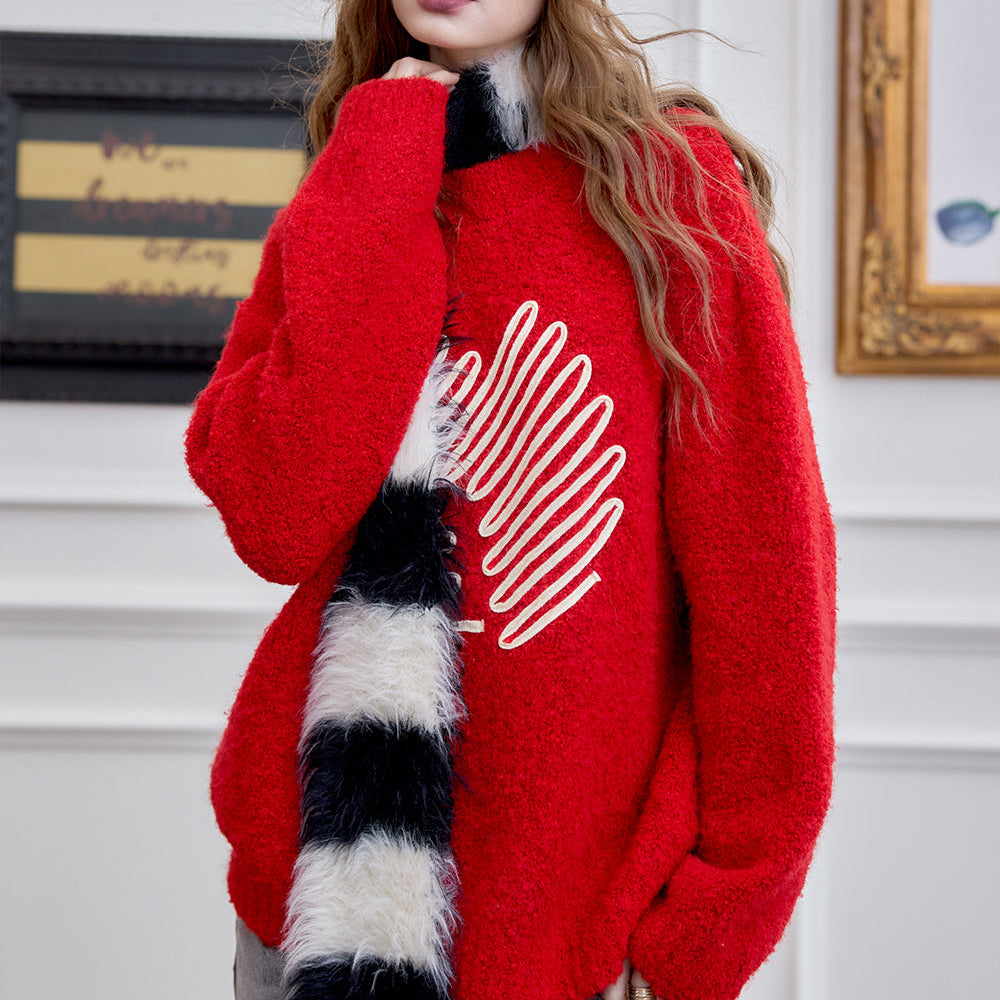 
                  
                    ELFSACK 2024 Winter New Arrivals Red Fluffy Pullover Sweater Women Long-sleeve Loose Casual Soft Top
                  
                