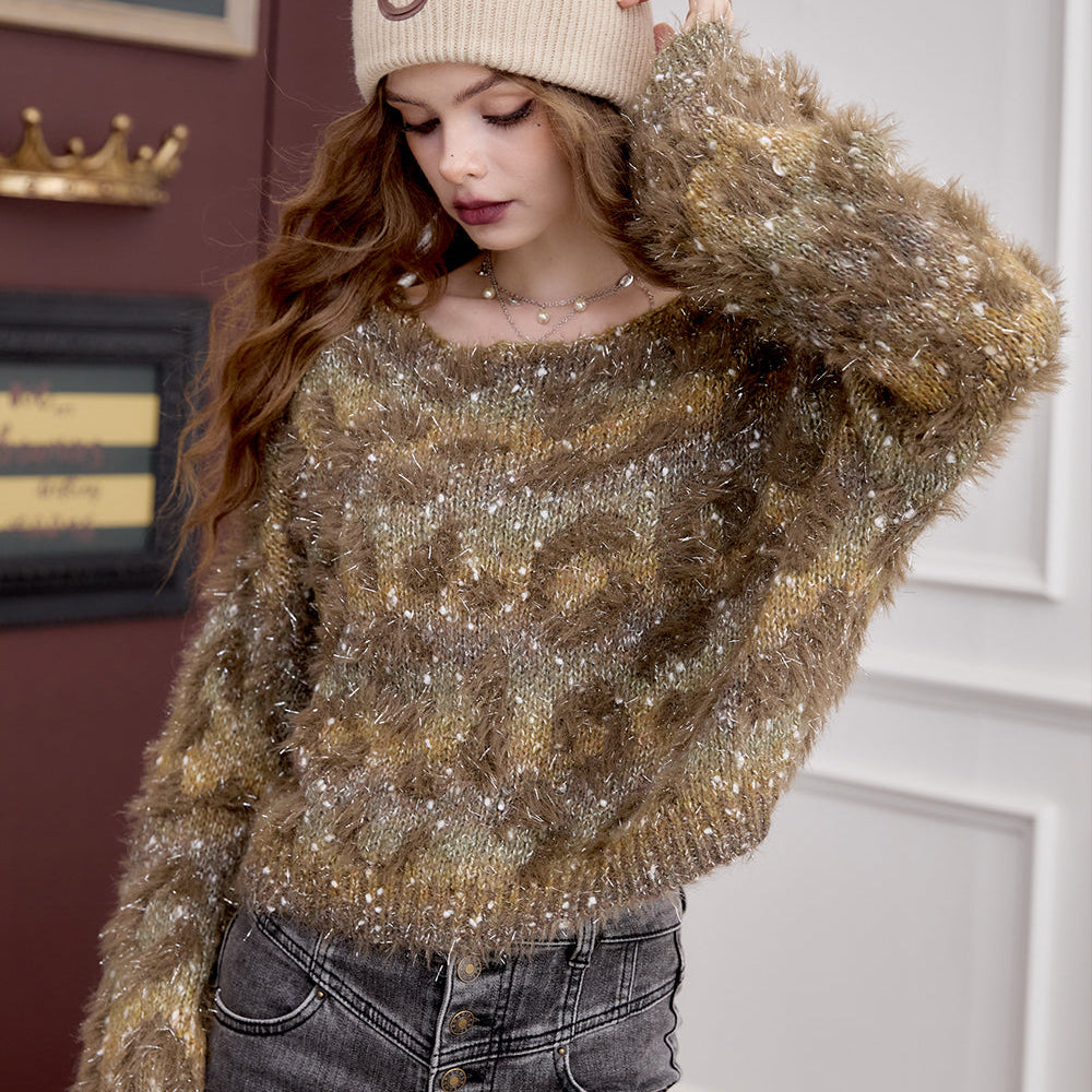 
                  
                    ELFSACK 2024 Winter New Arrivals Women's Fluffy Short Retro Leopard Print Short Pullover Sweater
                  
                