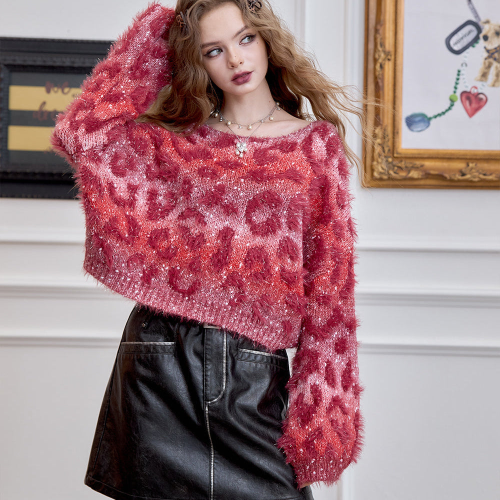 
                  
                    ELFSACK 2024 Winter New Arrivals Women's Fluffy Short Retro Leopard Print Short Pullover Sweater
                  
                