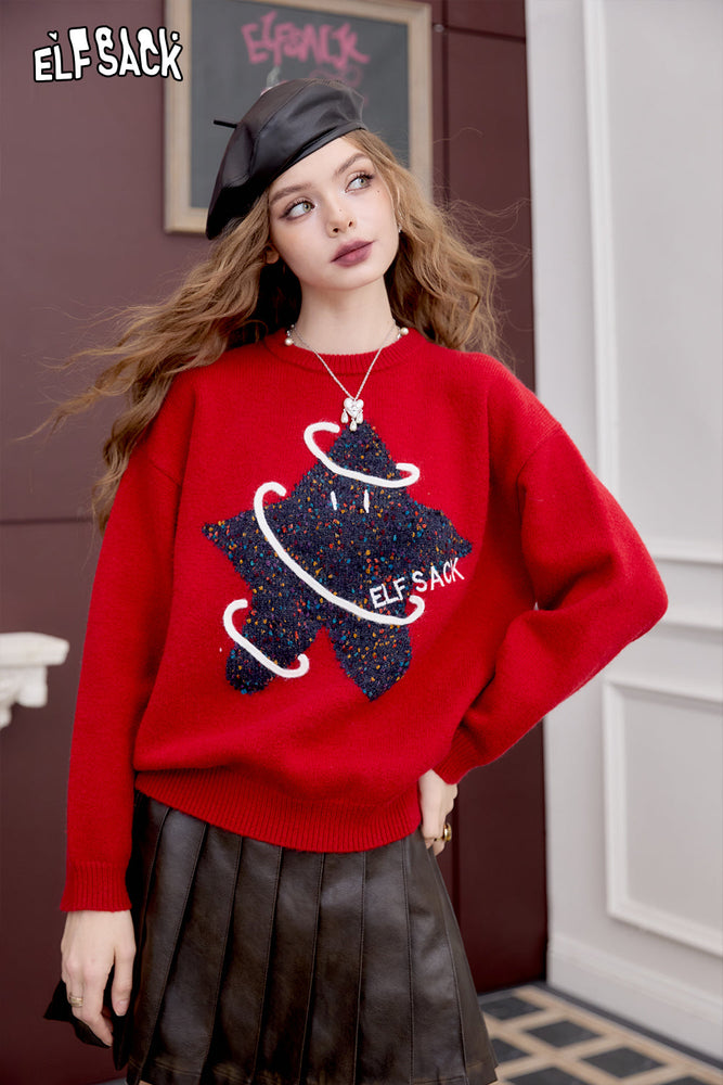 
                  
                    ELFSACK 2024 Winter New Arrivals Cute Stars Red Pullover Sweater for Women All-match Round Neck Long Sleeves
                  
                