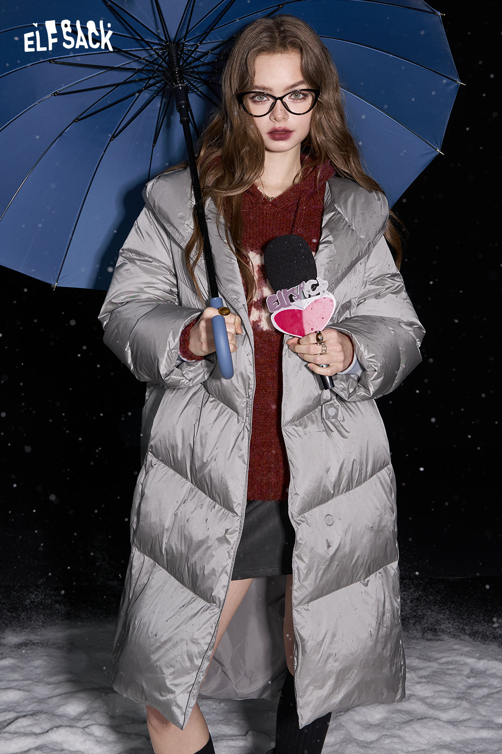 ELFSACK Letter embroidery red hooded sweater women loose thick top