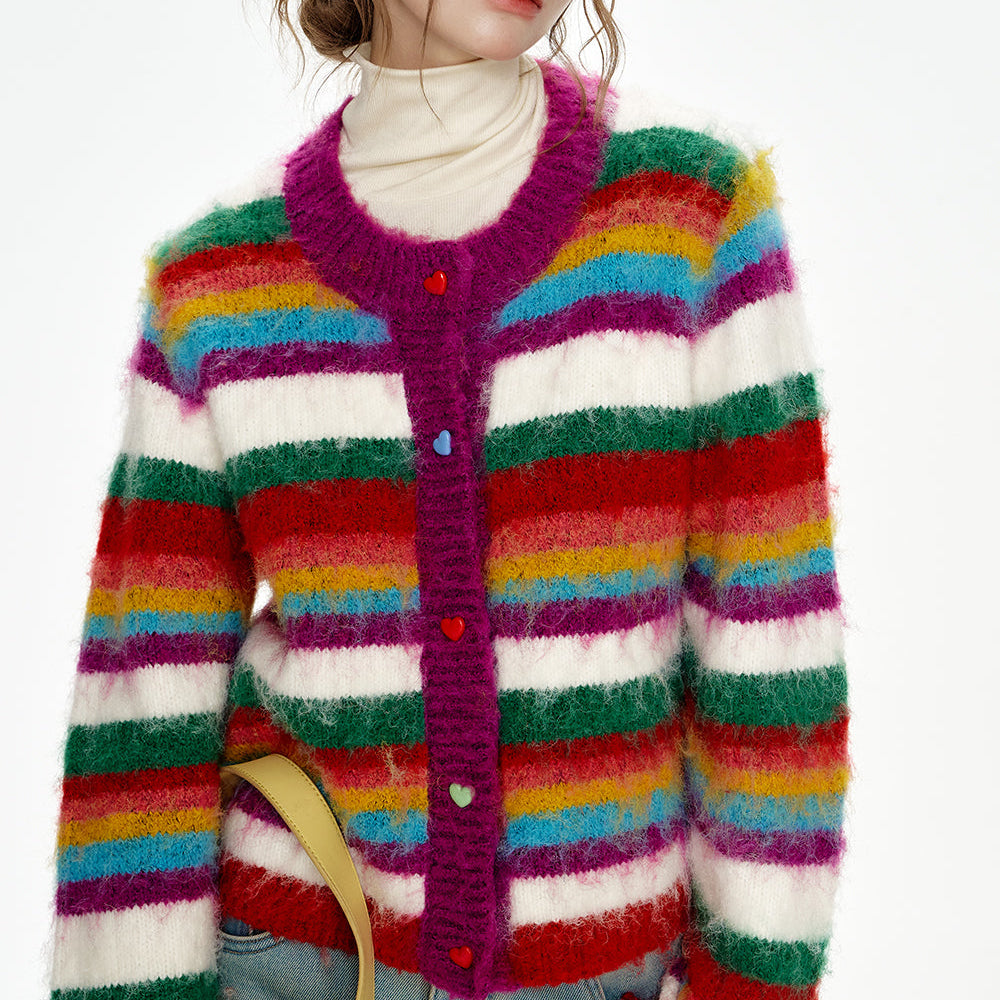 ELFSACK 2024 Winter New Arrivals Rainbow striped sweater cardigan women Christmas outfit