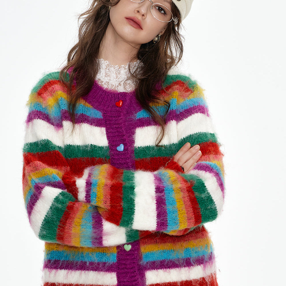 ELFSACK 2024 Winter New Arrivals Rainbow striped sweater cardigan women Christmas outfit