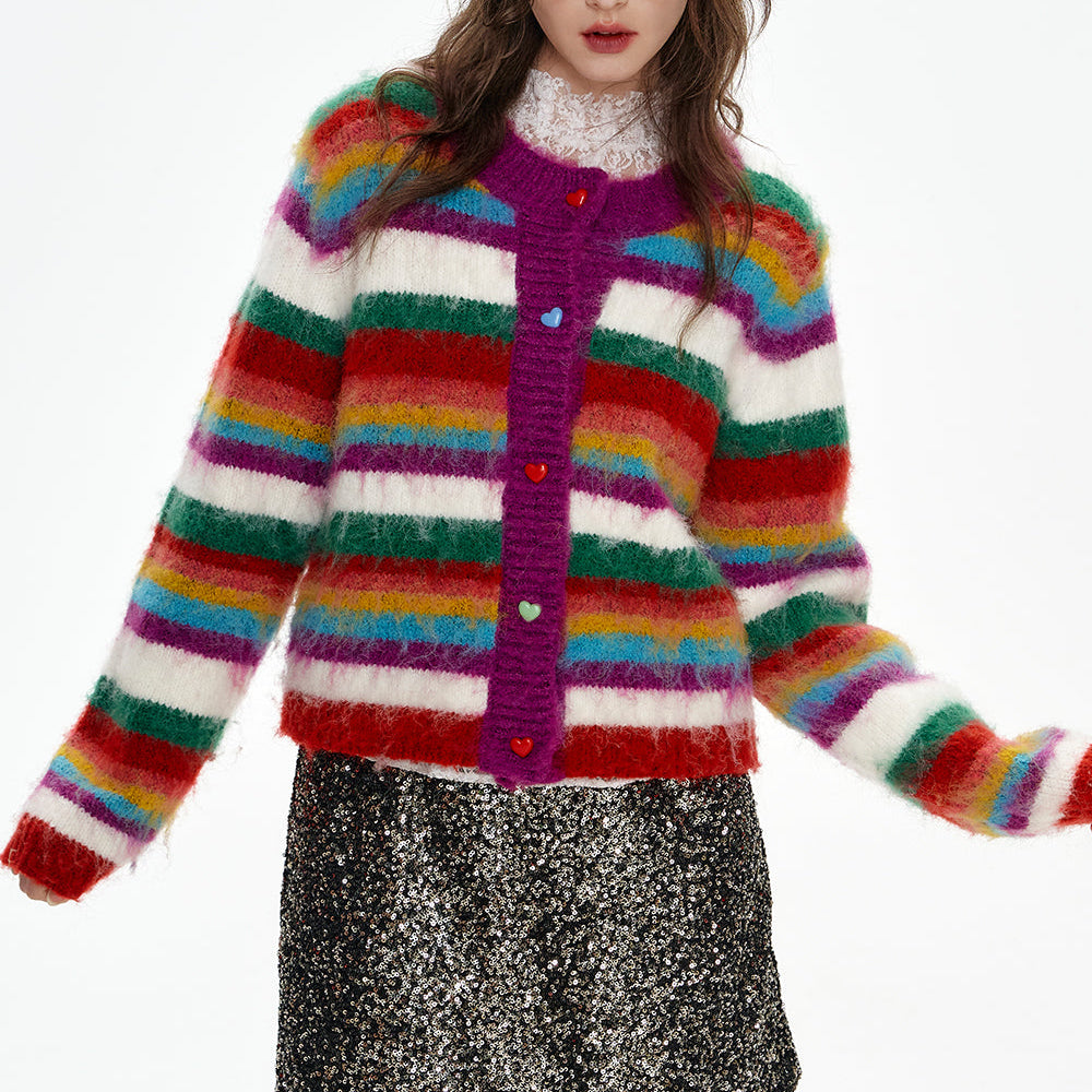 
                  
                    ELFSACK 2024 Winter New Arrivals Rainbow striped sweater cardigan women Christmas outfit
                  
                