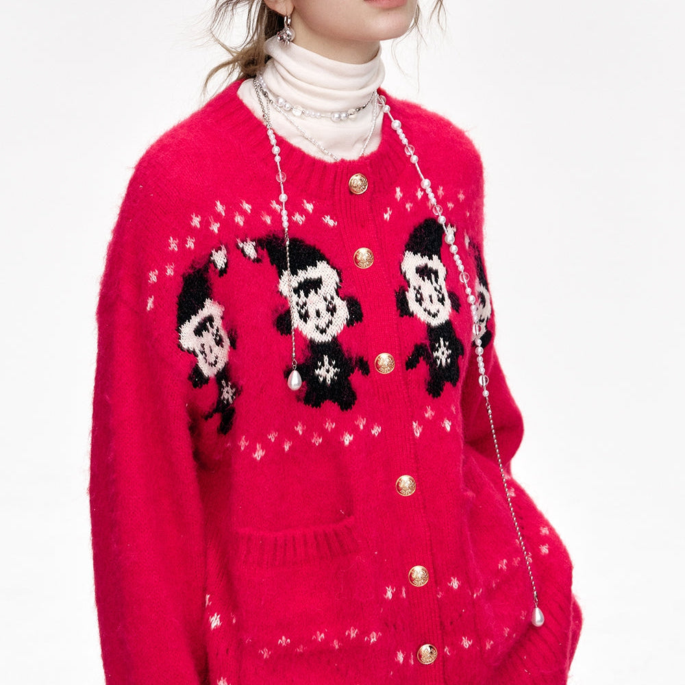 
                  
                    ELFSACK 2024 Winter New Arrivals New Year Red Snowman Cardigan Round Neck Single Breasted Sweater Women
                  
                