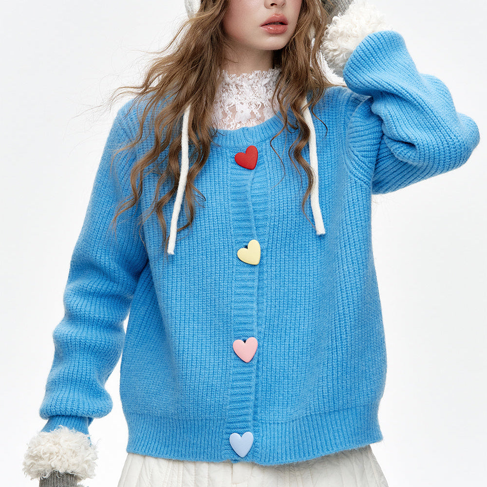 
                  
                    ELFSACK 2024 Winter New Arrivals Sweet colorful heart buttons knitted cardigan sweater women
                  
                