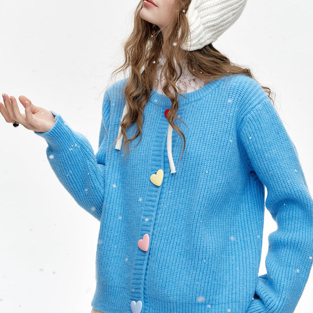 
                  
                    ELFSACK 2024 Winter New Arrivals Sweet colorful heart buttons knitted cardigan sweater women
                  
                