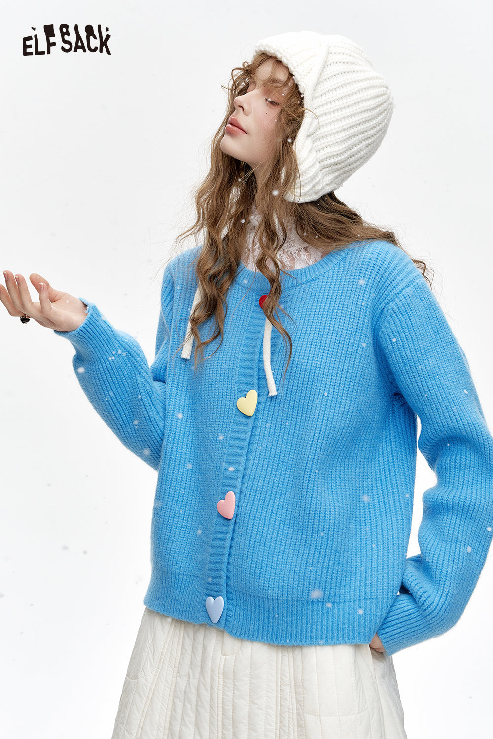 ELFSACK Sweet colorful heart buttons knitted cardigan sweater women