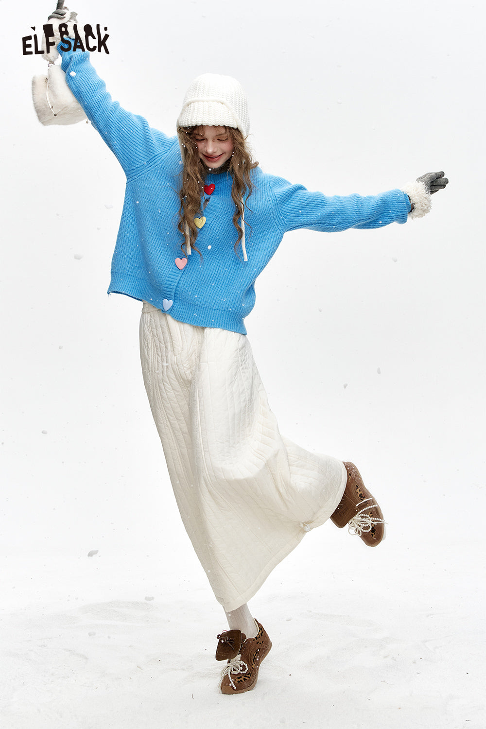 ELFSACK Sweet colorful heart buttons knitted cardigan sweater women