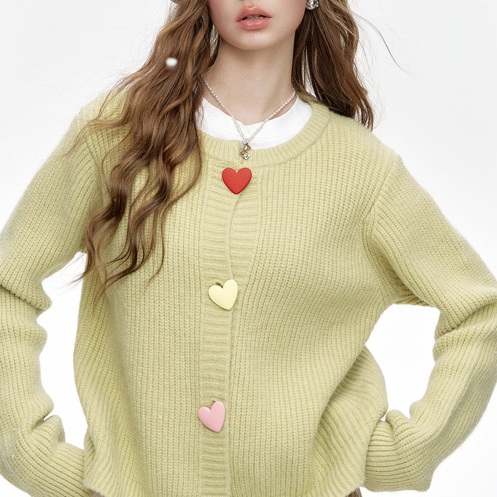 
                  
                    ELFSACK 2024 Winter New Arrivals Sweet colorful heart buttons knitted cardigan sweater women
                  
                