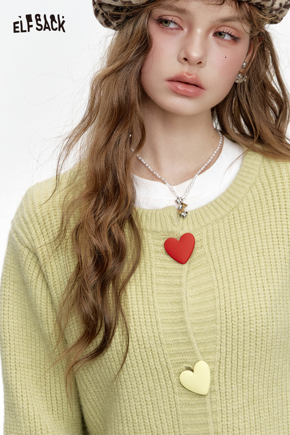 ELFSACK Sweet colorful heart buttons knitted cardigan sweater women