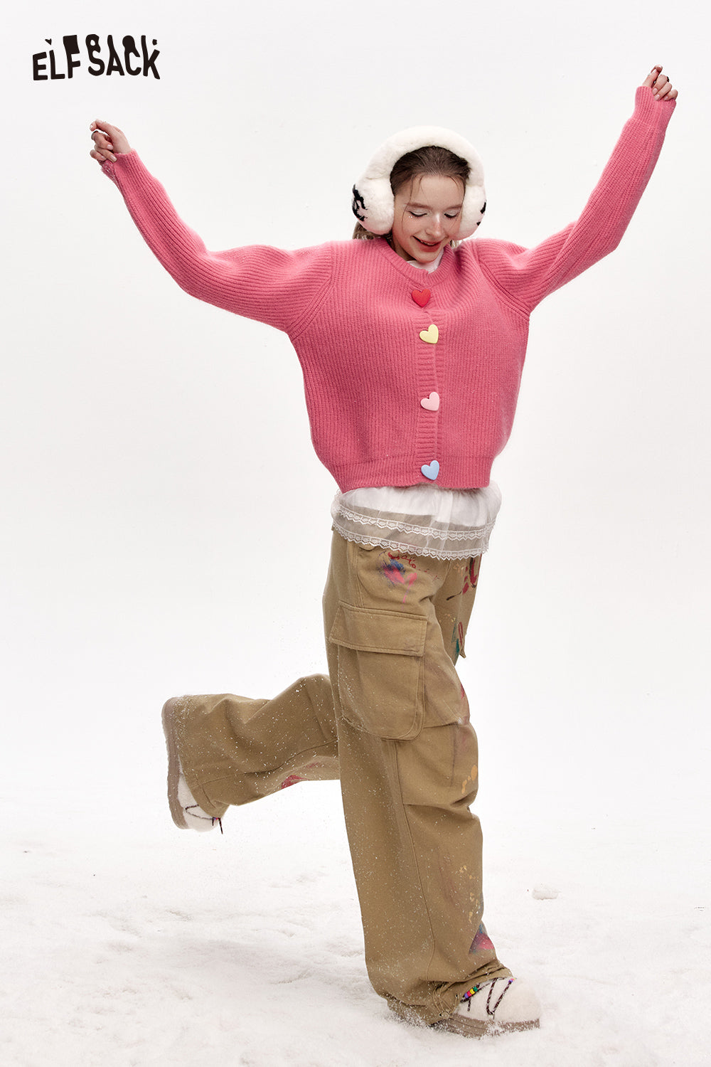 ELFSACK Sweet colorful heart buttons knitted cardigan sweater women