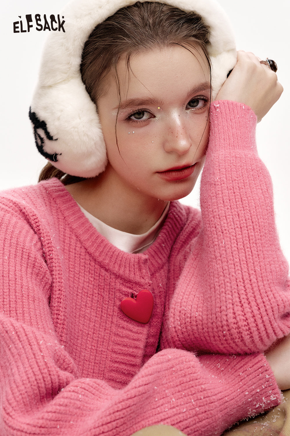ELFSACK Sweet colorful heart buttons knitted cardigan sweater women