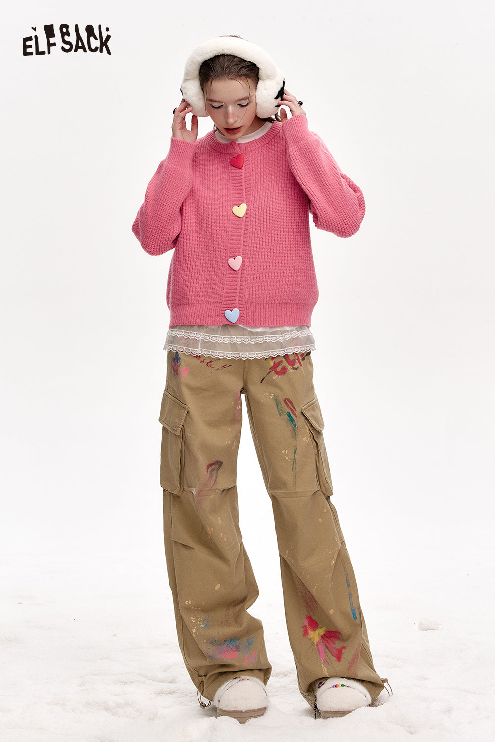 ELFSACK Sweet colorful heart buttons knitted cardigan sweater women