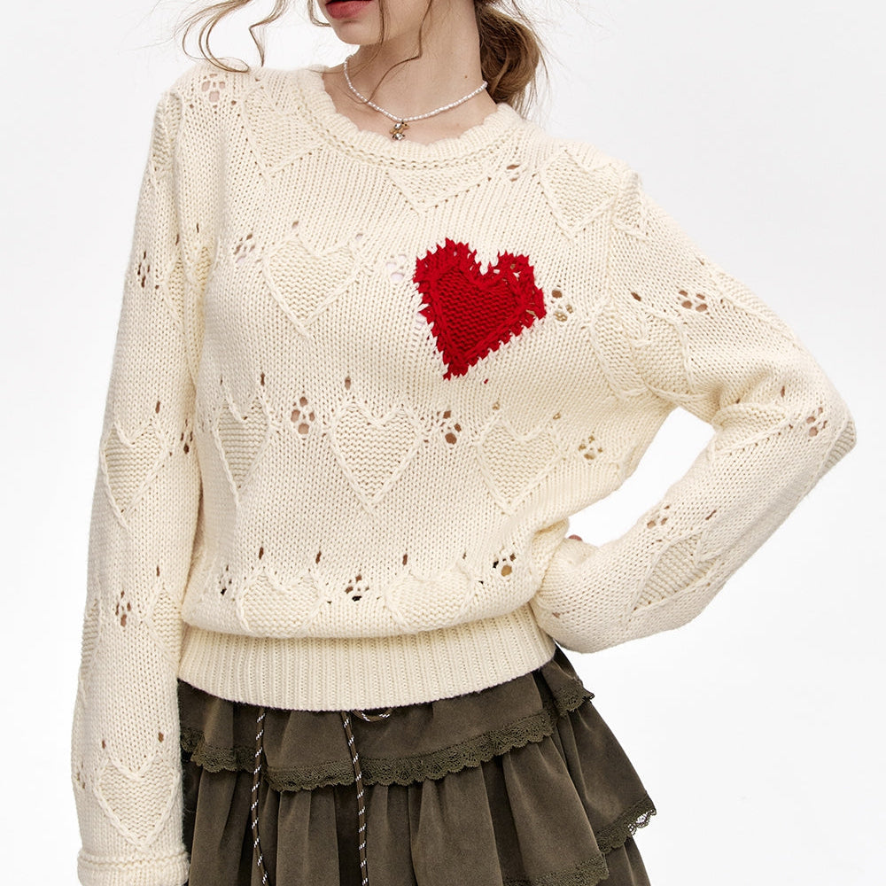 
                  
                    ELFSACK 2024 Winter New Arrivals Love Heart Hollow Contrast Color Round Neck Long Sleeve Sweater Women
                  
                