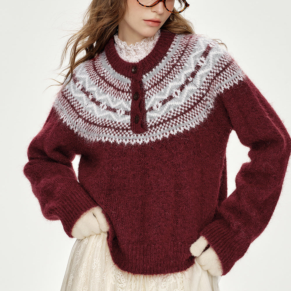 
                  
                    ELFSACK 2024 Winter New Arrivals Christmas Red Loose Fair Isle Thickened Sweater Women
                  
                