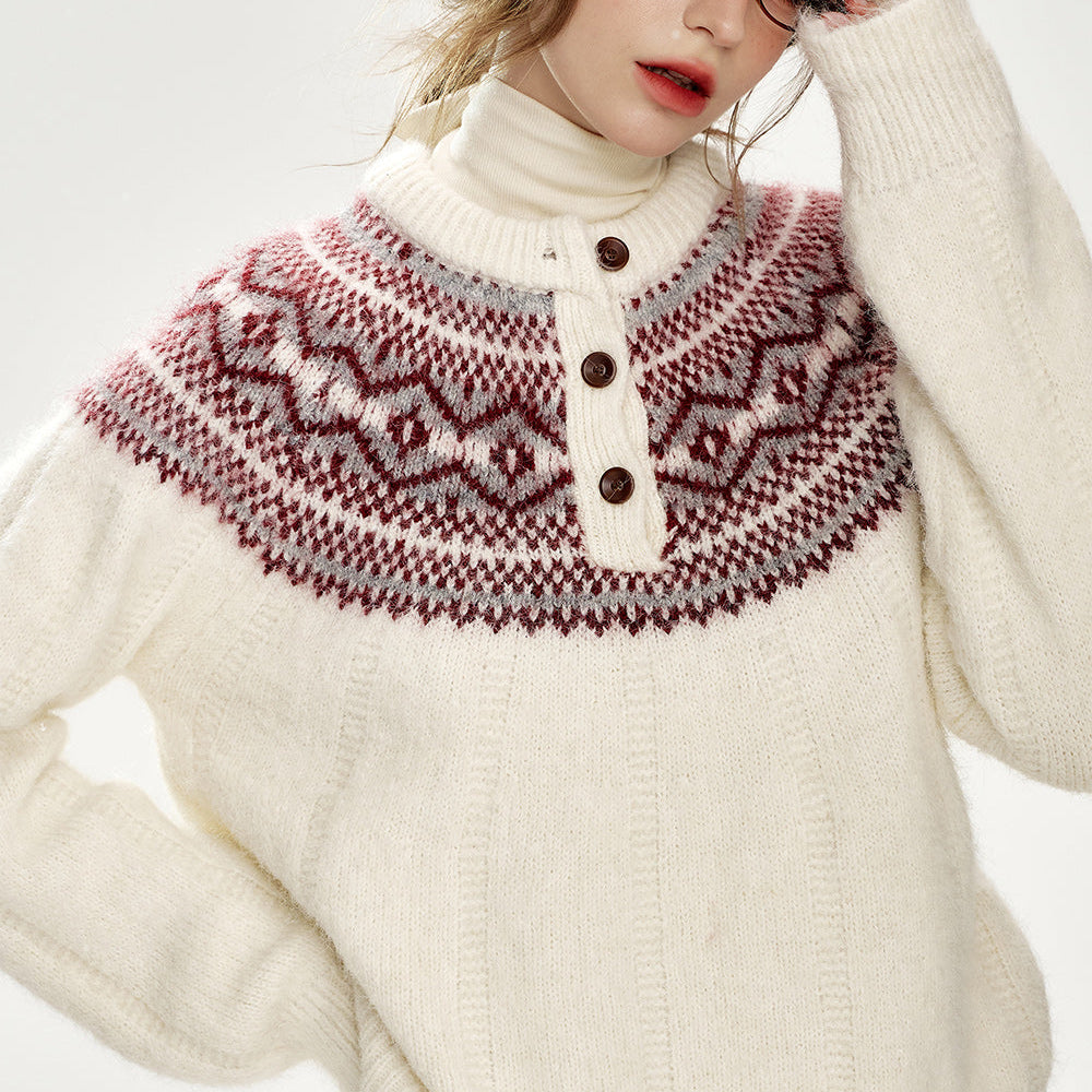 
                  
                    ELFSACK 2024 Winter New Arrivals Christmas Red Loose Fair Isle Thickened Sweater Women
                  
                