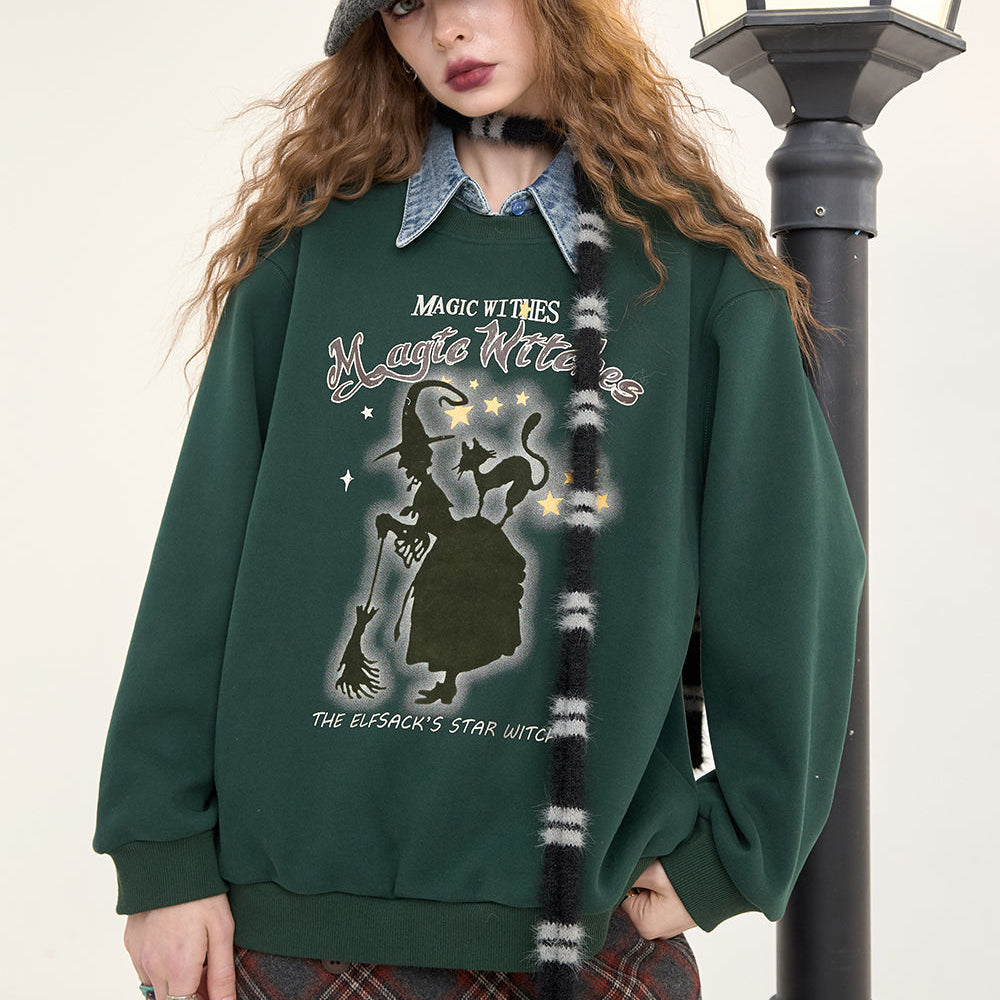 
                  
                    ELFSACK 2024 Winter New Arrivals Original printed fake two-piece sweatshirt for women, retro college style fleece top
                  
                