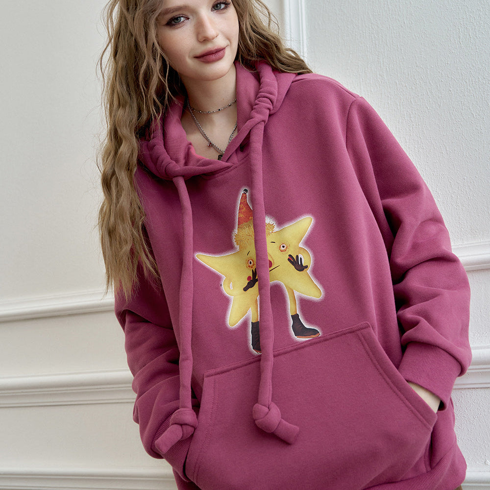 
                  
                    ELFSACK 2024 Winter New Arrivals Original cartoon print retro hooded sweatshirt for women
                  
                