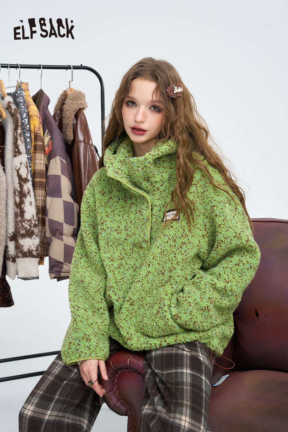 ELFSACK Colorful plush winter coat women