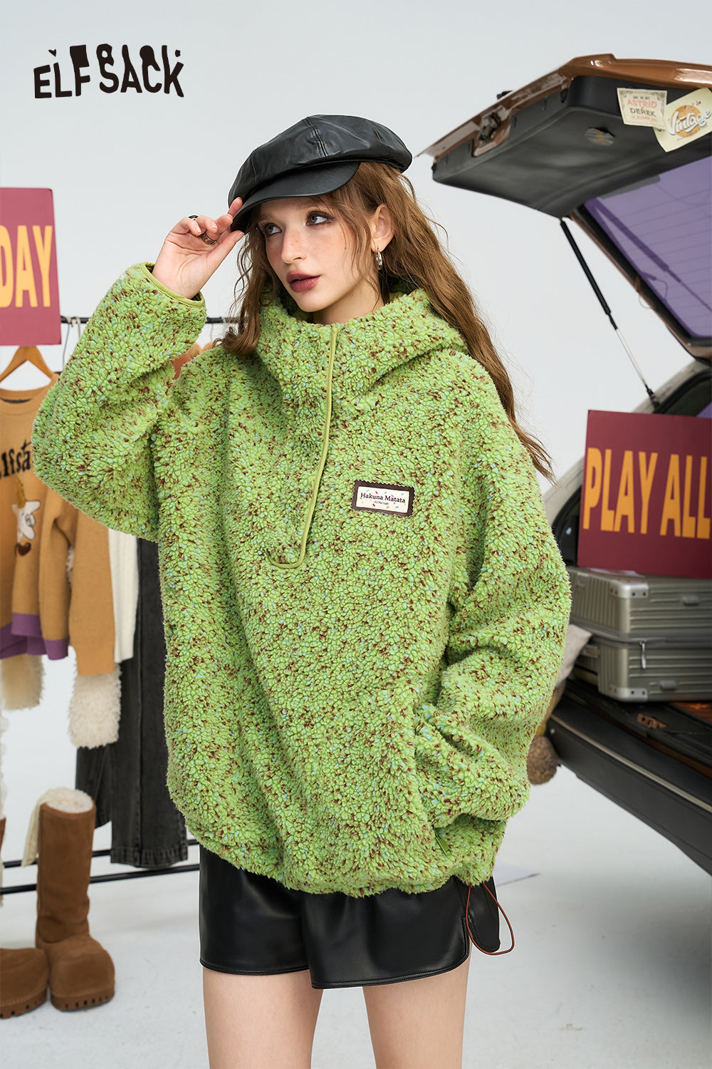 ELFSACK Colorful plush winter coat women