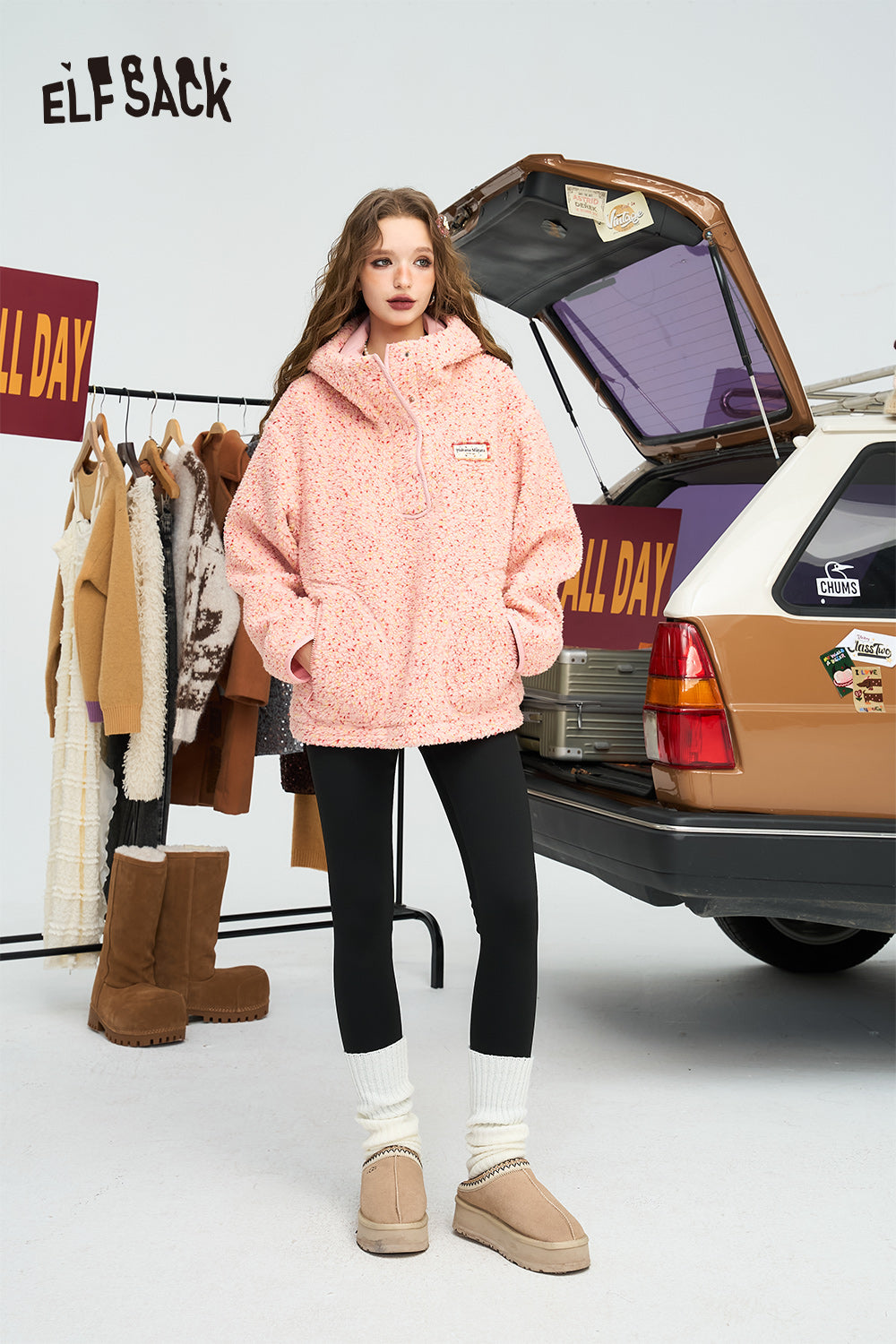 ELFSACK Colorful plush winter coat women