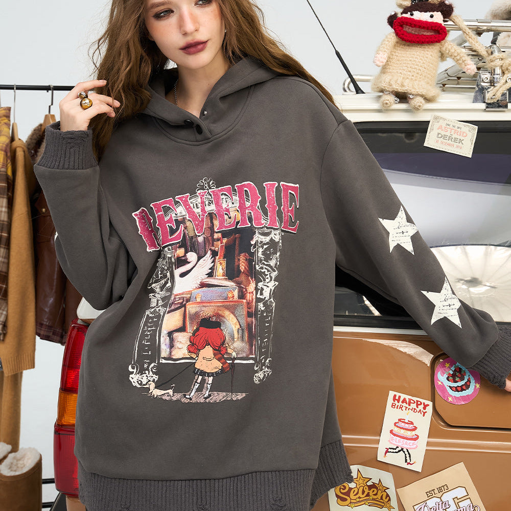 
                  
                    ELFSACK 2024 Winter New Arrivals Retro star cartoon printed hoodie for women
                  
                