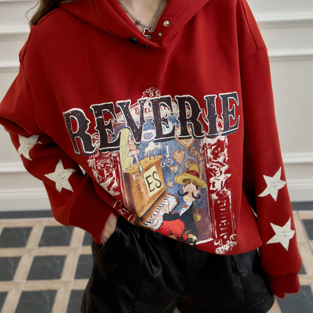 
                  
                    ELFSACK 2024 Winter New Arrivals Retro star cartoon printed hoodie for women
                  
                