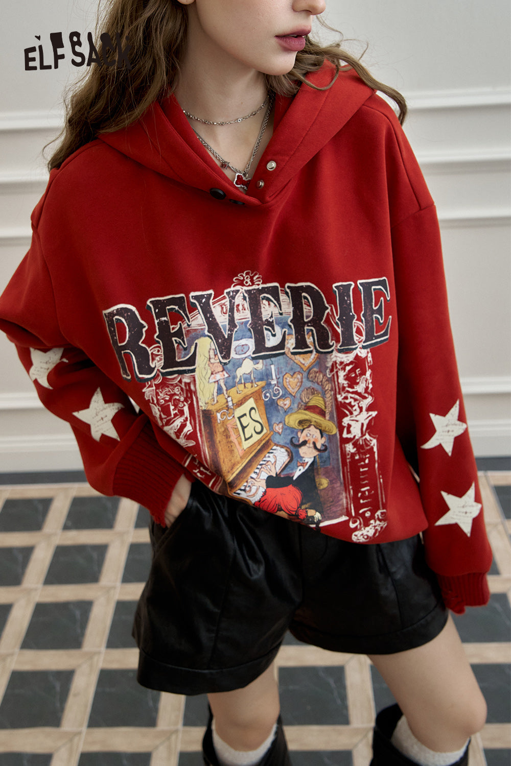 ELFSACK Retro star cartoon printed hoodie