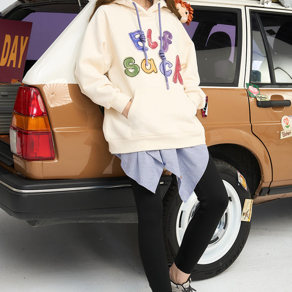 
                  
                    ELFSACK 2024 Winter New Arrivals Color blocked letter printed white hoodie for women
                  
                