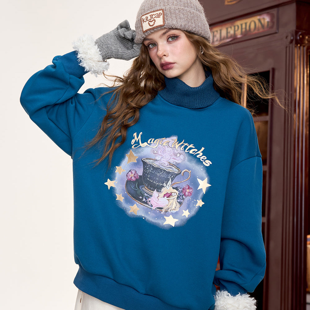 
                  
                    ELFSACK 2024 Winter New Arrivals Original printed fake two-piece loose sweatshirt for women, retro American style plus velvet top
                  
                