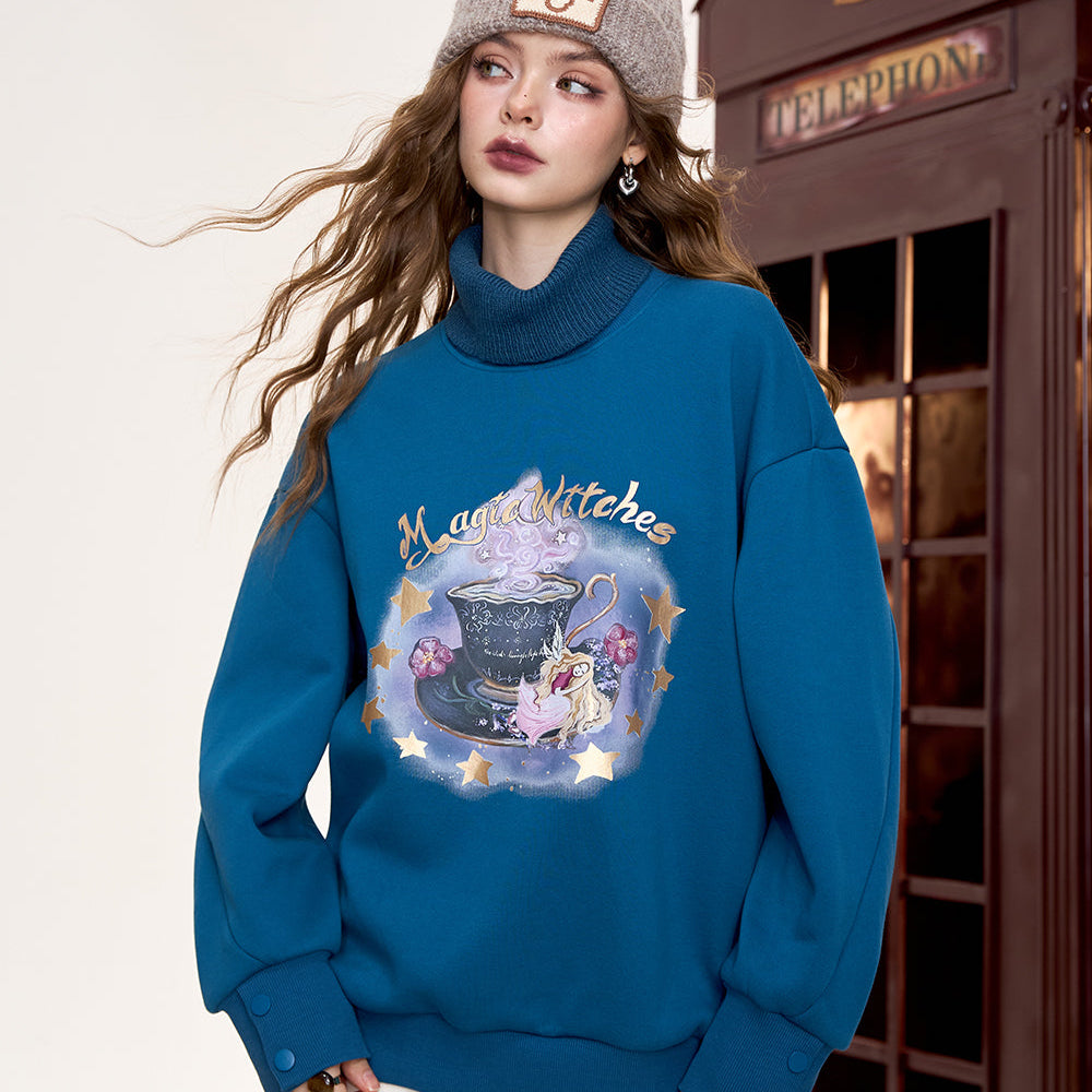 
                  
                    ELFSACK 2024 Winter New Arrivals Original printed fake two-piece loose sweatshirt for women, retro American style plus velvet top
                  
                