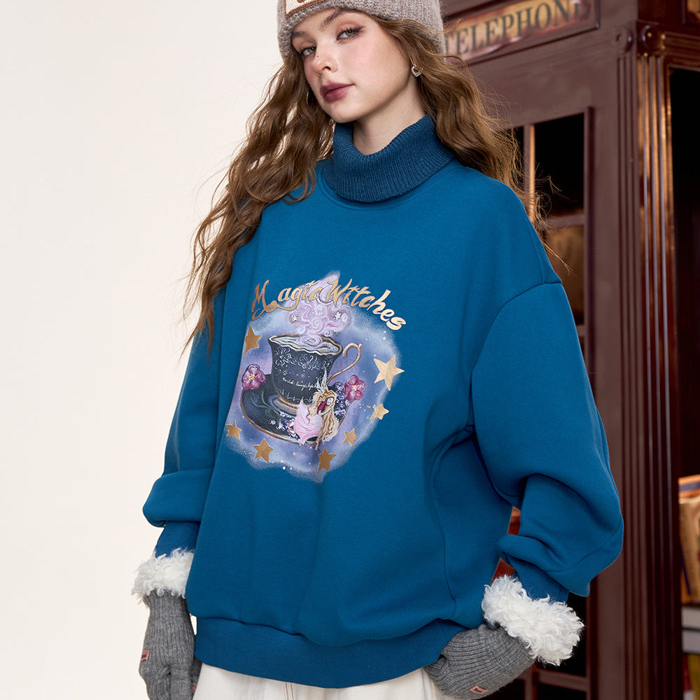 
                  
                    ELFSACK 2024 Winter New Arrivals Original printed fake two-piece loose sweatshirt for women, retro American style plus velvet top
                  
                