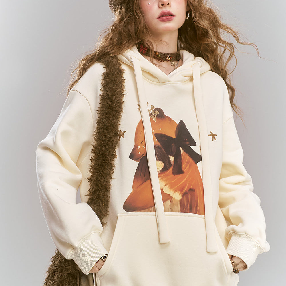 
                  
                    ELFSACK 2024 Winter New Arrivals Maillard Cartoon Printed Velvet Hoodie for Women, Loose Casual Top
                  
                