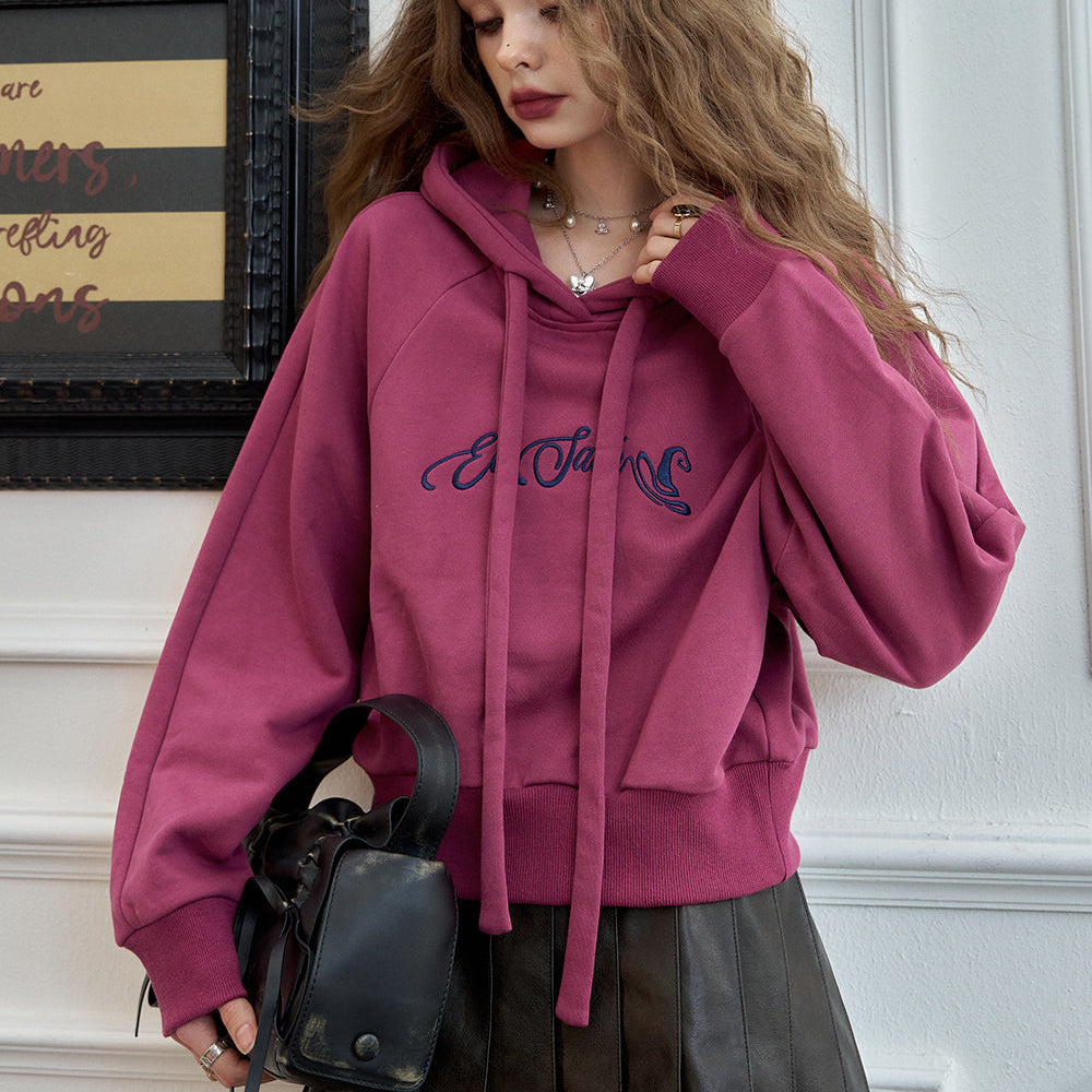 
                  
                    ELFSACK 2024 Winter New Arrivals Letter retro pink hooded sweatshirt for women
                  
                