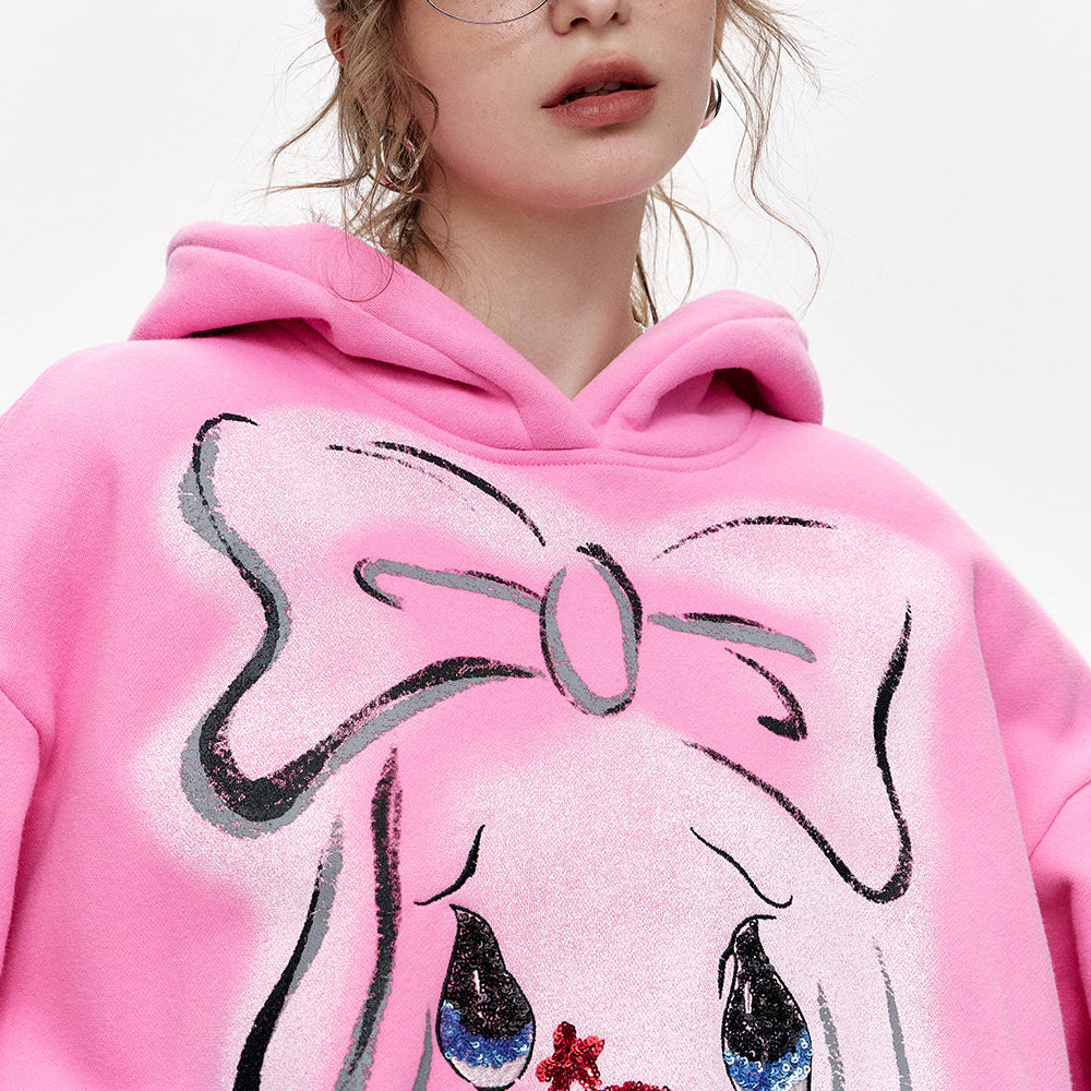 
                  
                    ELFSACK 2024 Winter New Arrivals Y2K Pink Cartoon Rabbit Printed Hoodie with Velvet for Women
                  
                