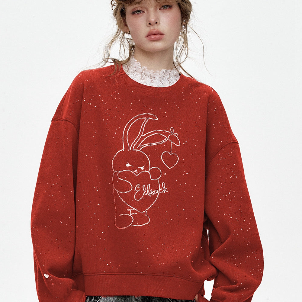 
                  
                    ELFSACK 2024 Winter New Arrivals Round neck loose new year red plus velvet sweatshirt for women
                  
                