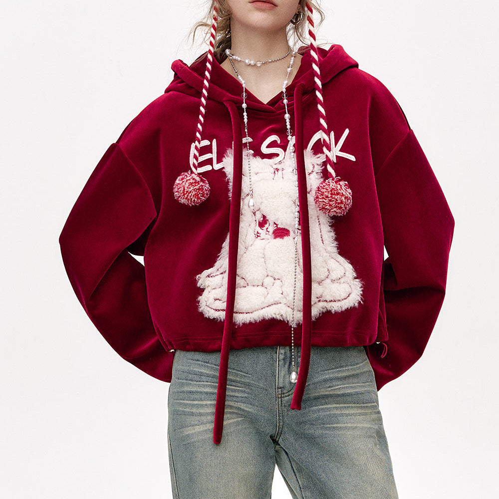 
                  
                    ELFSACK 2024 Winter New Arrivals Y2K New Year Red Rabbit Printed Velvet Short Hoodie for Women
                  
                