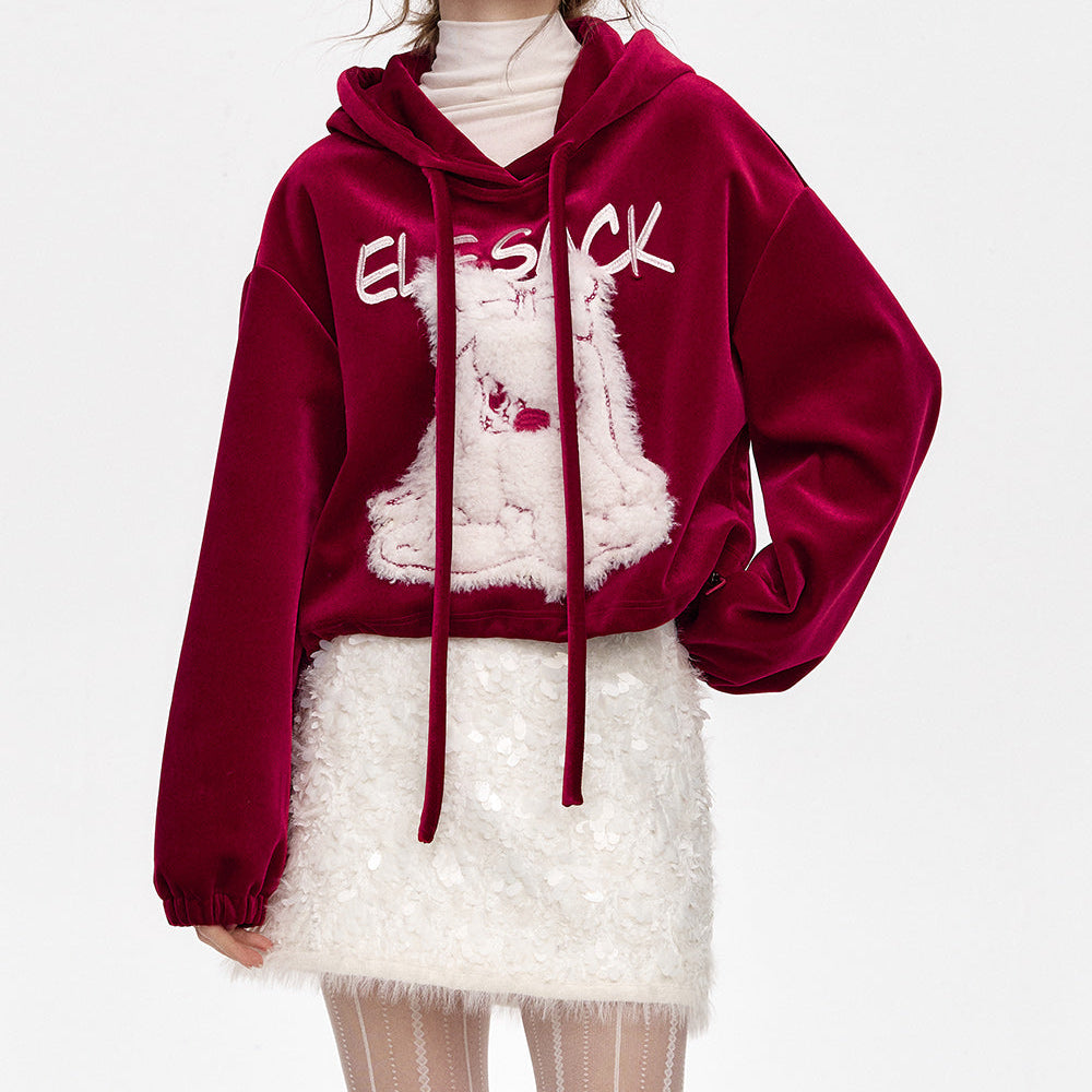 
                  
                    ELFSACK 2024 Winter New Arrivals Y2K New Year Red Rabbit Printed Velvet Short Hoodie for Women
                  
                