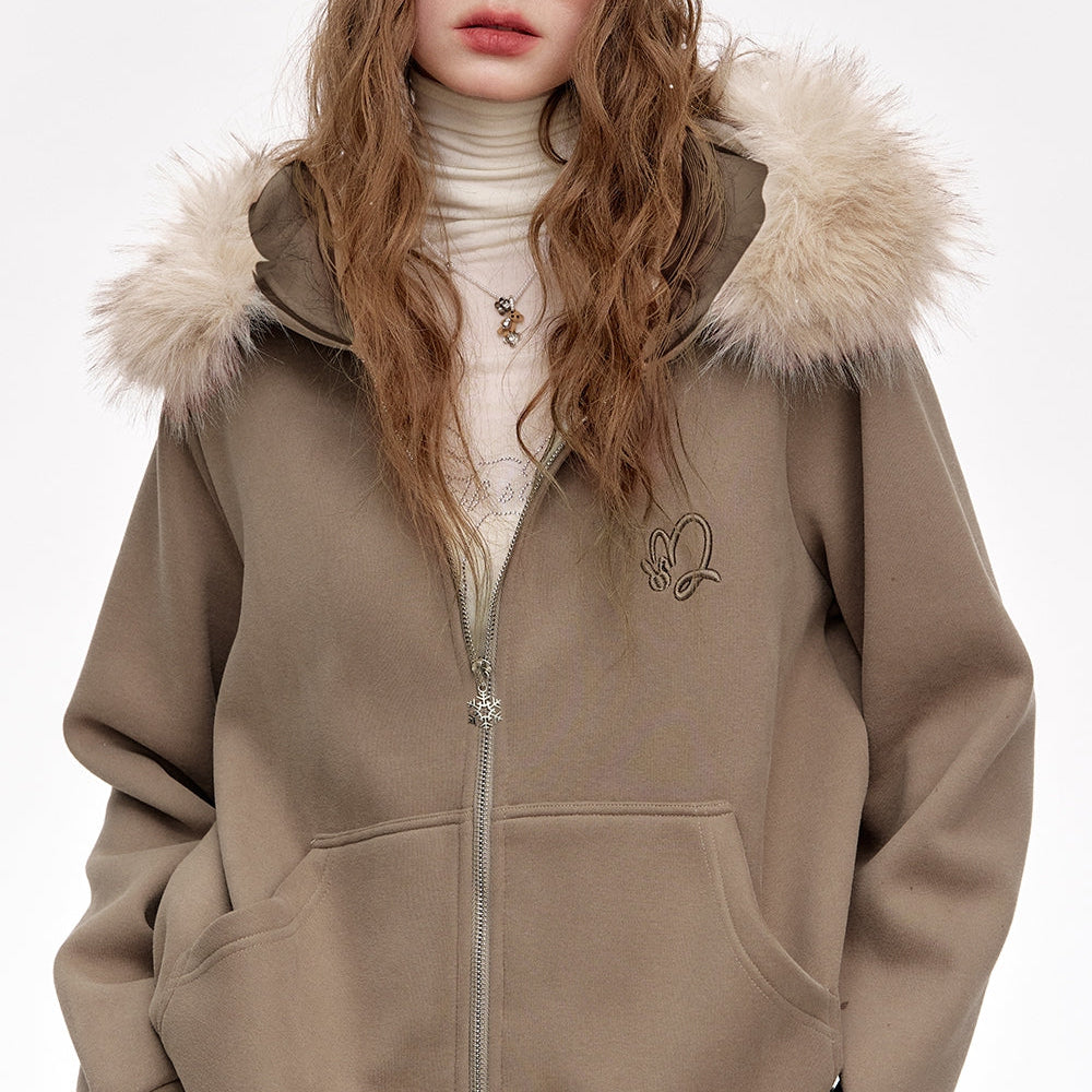 
                  
                    ELFSACK 2024 Winter New Arrivals Retro Fake Fur Hooded Plus Velvet Hoodie Cardigan Women
                  
                