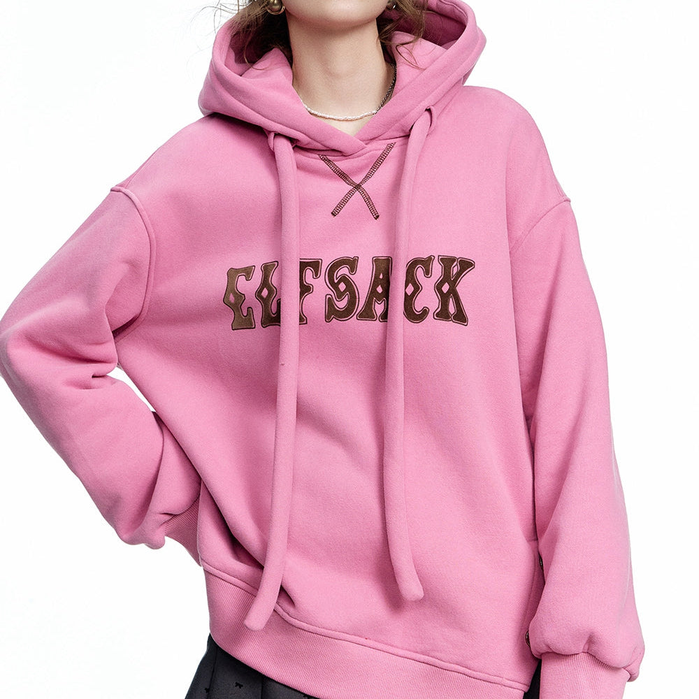 ELFSACK 2024 Winter New Arrivals Casual Red Letter Slit Plush Hoodie for Women