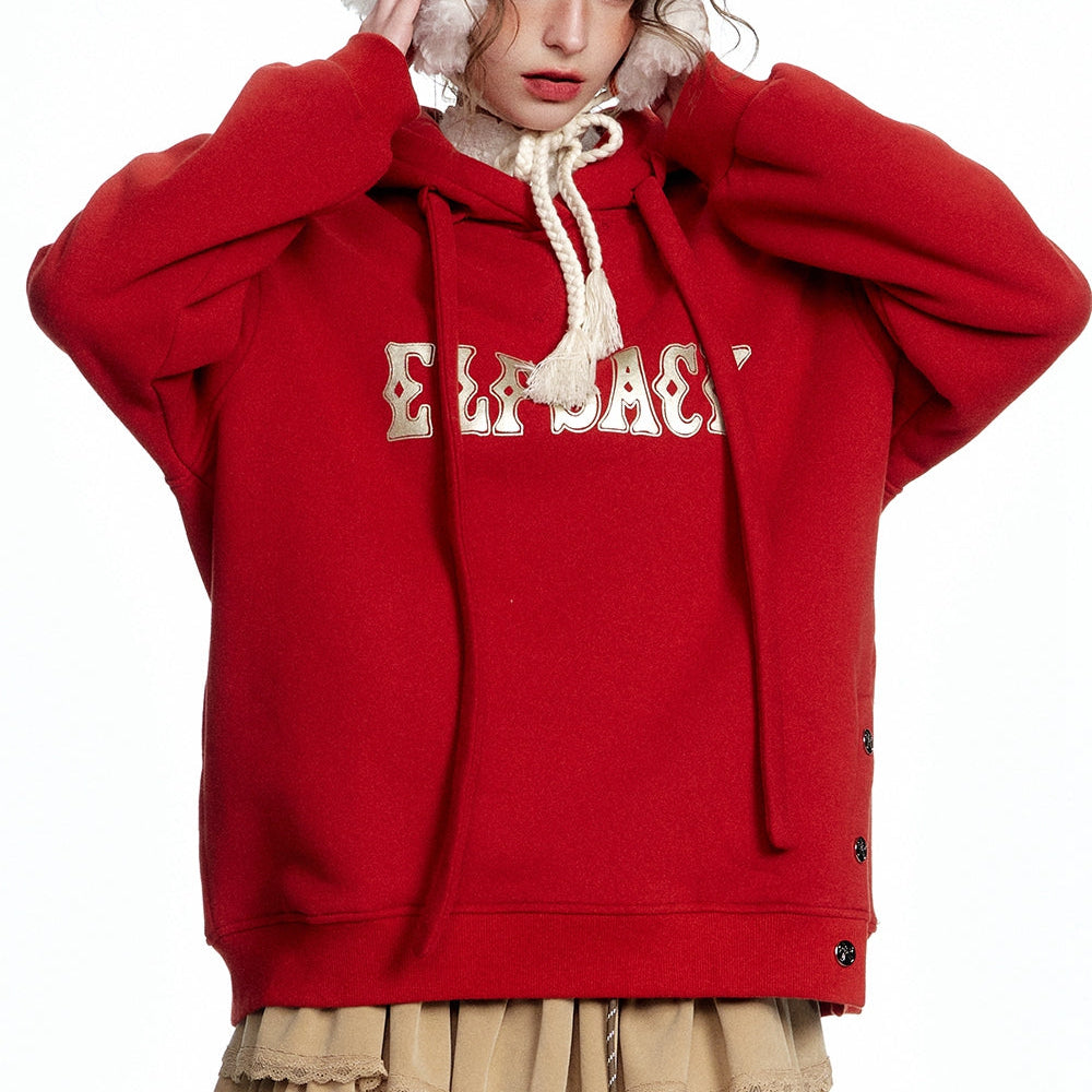 
                  
                    ELFSACK 2024 Winter New Arrivals Casual Red Letter Slit Plush Hoodie for Women
                  
                