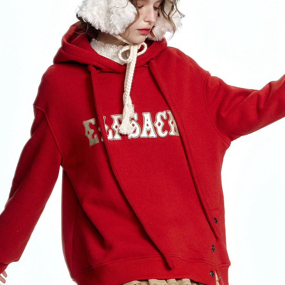 
                  
                    ELFSACK 2024 Winter New Arrivals Casual Red Letter Slit Plush Hoodie for Women
                  
                