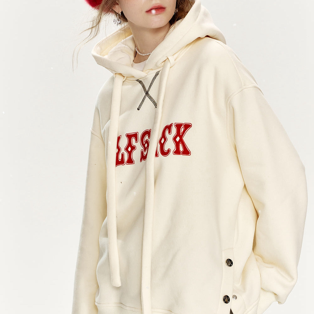 
                  
                    ELFSACK 2024 Winter New Arrivals Casual Red Letter Slit Plush Hoodie for Women
                  
                