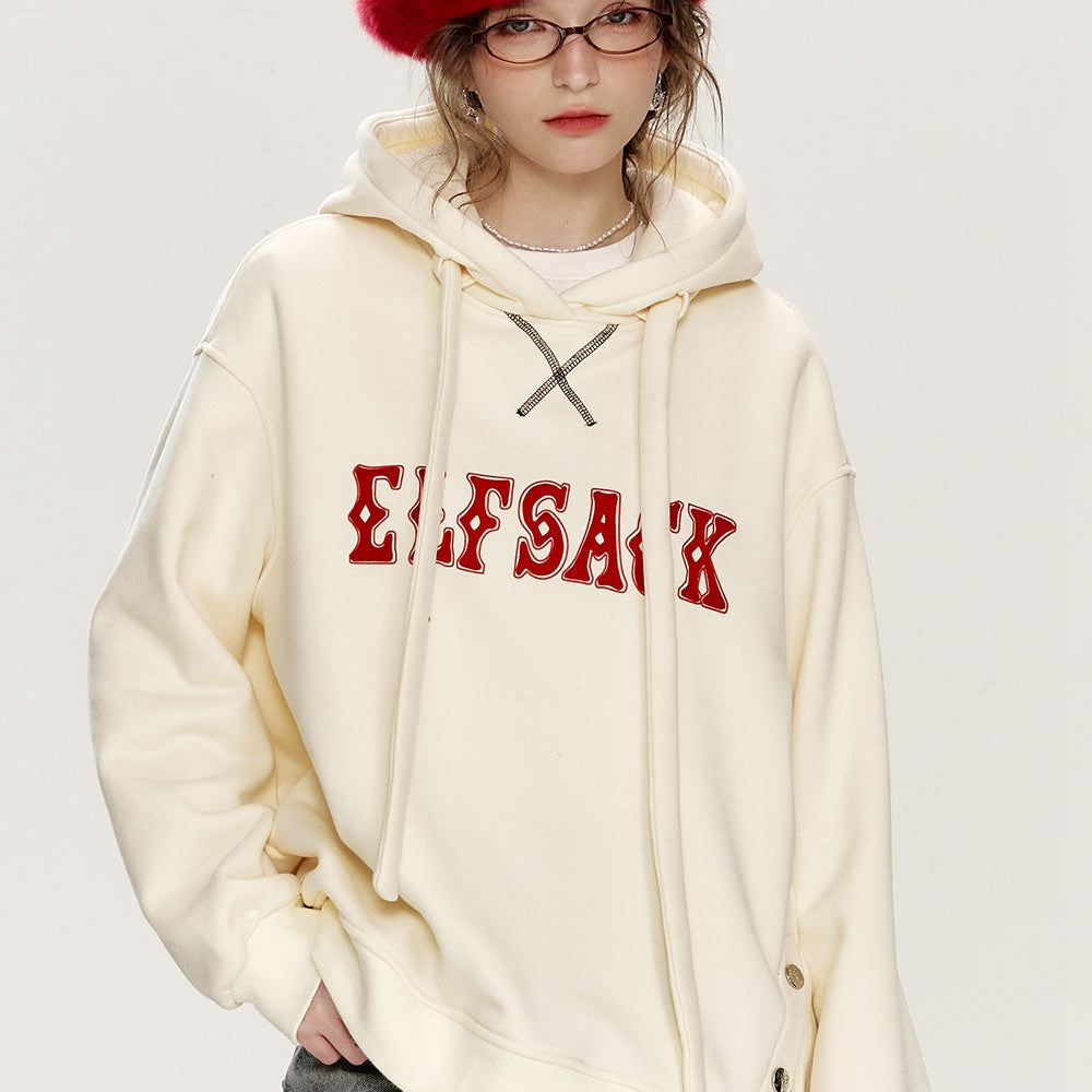 
                  
                    ELFSACK 2024 Winter New Arrivals Casual Red Letter Slit Plush Hoodie for Women
                  
                