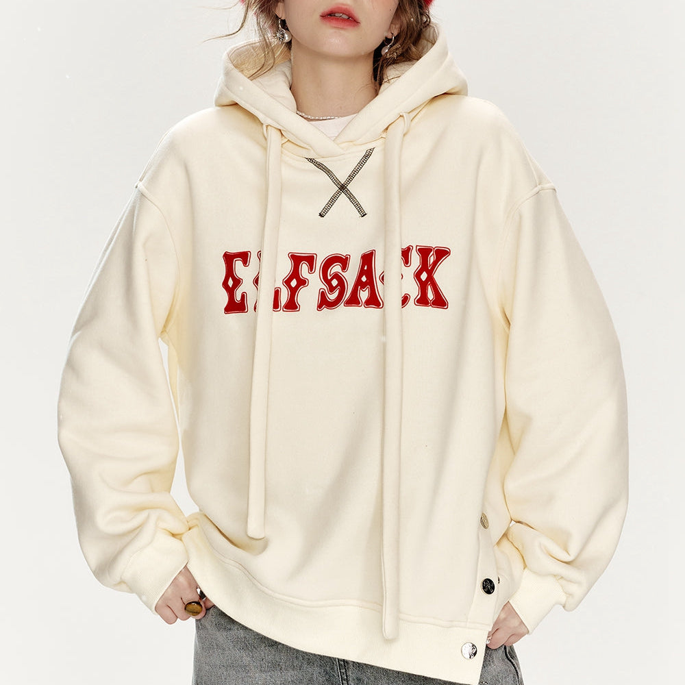 
                  
                    ELFSACK 2024 Winter New Arrivals Casual Red Letter Slit Plush Hoodie for Women
                  
                