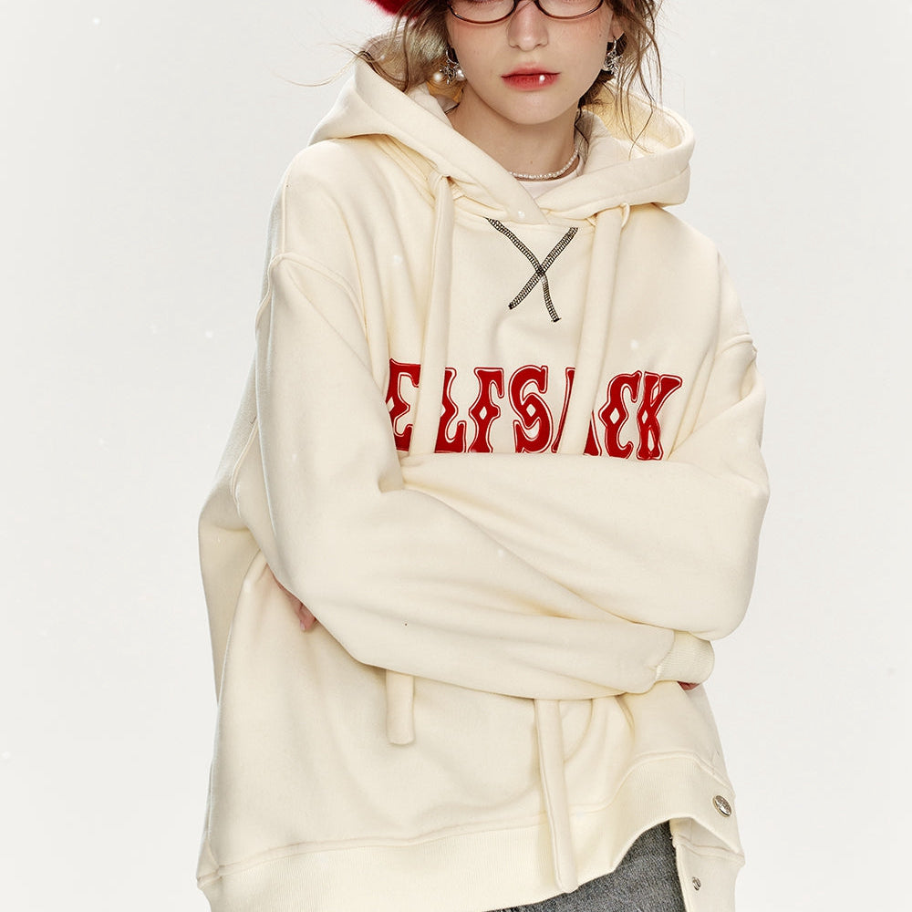 
                  
                    ELFSACK 2024 Winter New Arrivals Casual Red Letter Slit Plush Hoodie for Women
                  
                