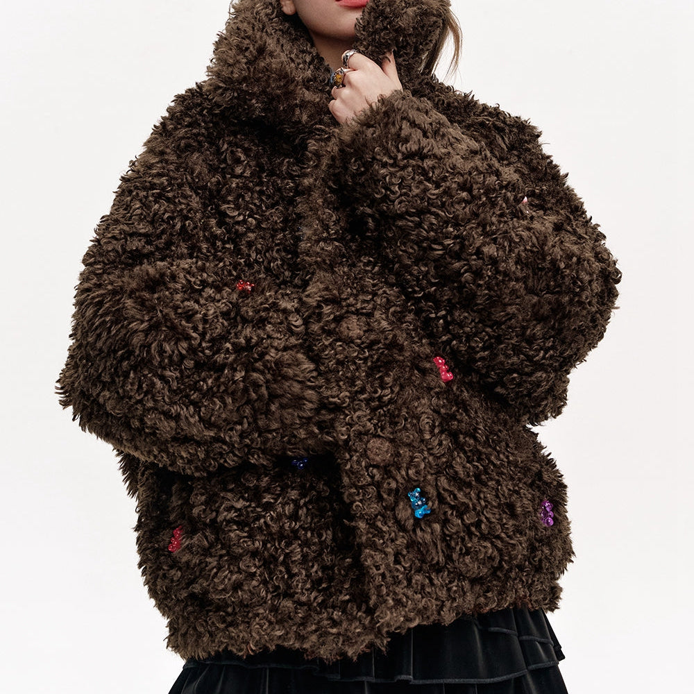 
                  
                    ELFSACK 2024 Winter New Arrivals Sweet and cool colorful bears imitation plush loose thick coat for women
                  
                